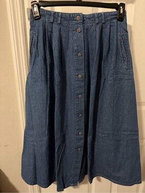Denim Button-Front Midi Skirt - Blue